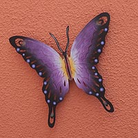 Steel wall art, 'Soul of Wisdom' - Hand Made Purple Butterfly Steel Wall Sculpture Mexico