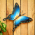 Steel wall art, 'Butterfly Harmony' - Unique Blue Butterfly Steel Wall Sculpture Mexico thumbail