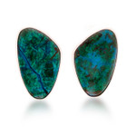 Chrysocolla button earrings, 'Allure' - Taxco Fine Silver and Chrysocolla Earrings