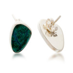 Chrysocolla button earrings, 'Allure' - Taxco Fine Silver and Chrysocolla Earrings