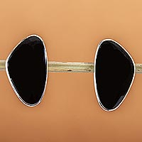 Obsidian button earrings, 'Allure' - Fair Trade Mexican Obsidian and Silver Women's Earrings