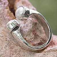 Pearl wrap ring, 'Encounter' - Fair Trade Sterling Silver and Pearl Ring from Mexico