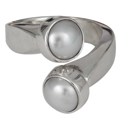 Perlenwickelring - Handgefertigter Taxco-Ring aus Silber und Perlen