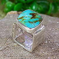 Turquoise cocktail ring, 'Always Azure' - Taxco Silver and Natural Turquoise Cocktail Ring