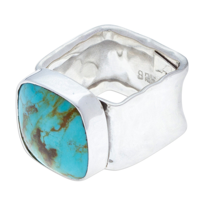 Turquoise cocktail ring, 'Always Azure' - Taxco Silver and Natural Turquoise Cocktail Ring