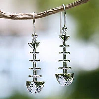 Featured review for Sterling silver dangle earrings, Skeleton Fish