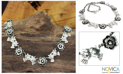 Sterling silver flower necklace, Mexican Romance