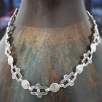 Sterling silver link necklace, 'Aztec Royalty' - Woman's Taxco Sterling Silver Linked Necklace from Mexico