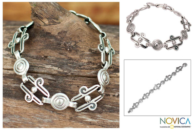 Sterling silver link bracelet, 'Aztec Royalty' - Hand Made Taxco Silver Link Bracelet
