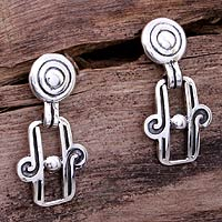 Sterling silver dangle earrings, 'Aztec Royalty' - Sterling silver dangle earrings