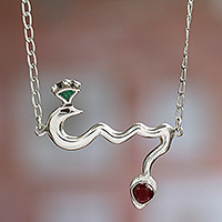 Garnet pendant necklace, 'Scorpio Bird' - Garnet Handmade Sterling Silver Pendant Necklace Mexico