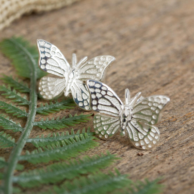 Sterling silver button earrings, 'Perfect Monarch' (0.5 inch) - Unique Sterling Silver Half-Inch Button Earrings from Mexico