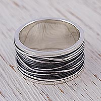 Men's sterling silver band ring, 'Mezcala River'