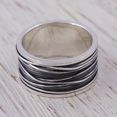Men's sterling silver band ring, 'Mezcala River' - Men's Collectible Taxco Silver Band Ring