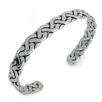 Handcrafted Modern Braided Sterling Silver Cuff Bracelet