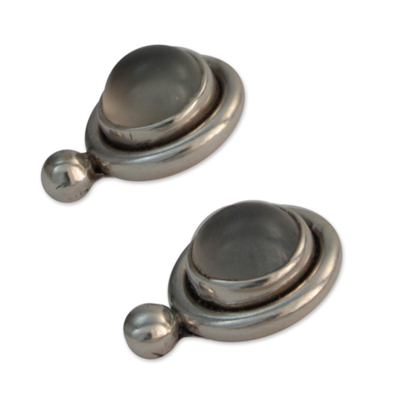Moonstone button earrings, 'Moon Goddess' - Moonstone button earrings