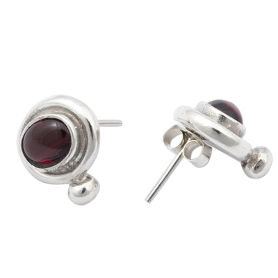 Garnet button earrings, 'True Love' - Handmade Sterling Silver Garnet Button Earrings