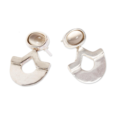 Moonstone drop earrings, 'Malinalco Imagination' - Modern Moonstone Drop Earrings in Sterling Silver