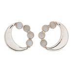 Moonstone button earrings, 'Mexico Moon' - Good Fortune Sterling Silver Button Moonstone Earrings