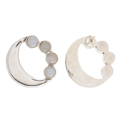 Moonstone button earrings, 'Mexico Moon' - Good Fortune Sterling Silver Button Moonstone Earrings