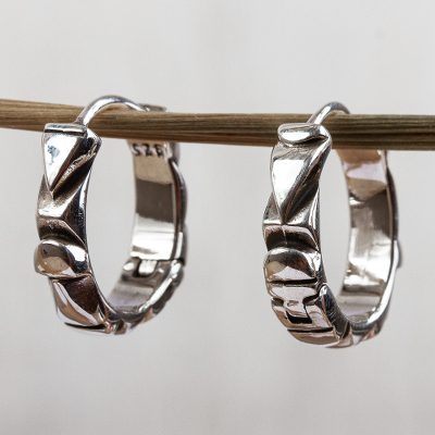 Sterling silver hoop earrings, 'Aztec Dreams' - Unique Taxco Silver Hoop Earrings