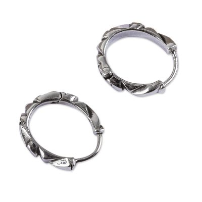 Sterling silver hoop earrings, 'Aztec Dreams' - Unique Taxco Silver Hoop Earrings