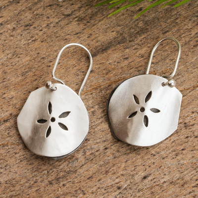 Sterling silver flower earrings, 'Fossil Flower' - Handcrafted Mexican Taxco Silver Sea Life Earrings