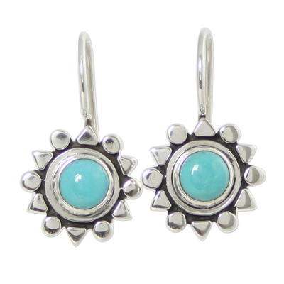 Turquoise drop earrings, 'Aztec Star' - Fair Trade Sterling Silver Natural Turquoise Earrings