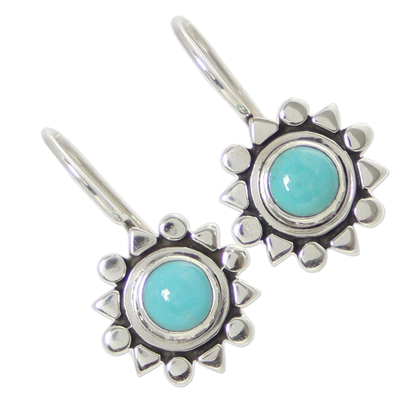 Turquoise drop earrings, 'Aztec Star' - Fair Trade Sterling Silver Natural Turquoise Earrings