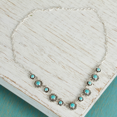 Turquoise flower necklace, 'Aztec Star' - Handmade Floral Sterling Silver Natural Turquoise Necklace