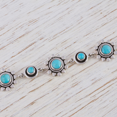 Turquoise flower bracelet, 'Aztec Star' - Artisan Crafted Silver and Natural Turquoise Bracelet