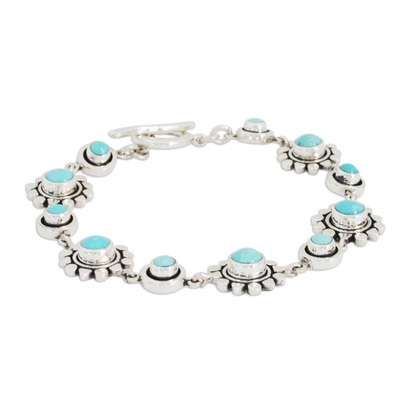 Artisan Crafted Silver and Natural Turquoise Bracelet - Aztec Star | NOVICA