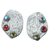 Multi-gemstone button earrings, 'Taxco Harmony' - Taxco Silver Button Multigem Earrings (image 2b) thumbail