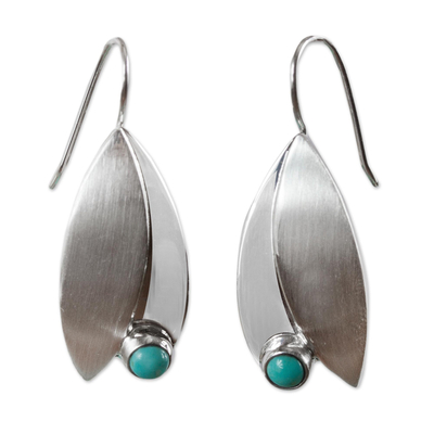 Unique Sterling Silver Natural Turquoise Leaf Earrings