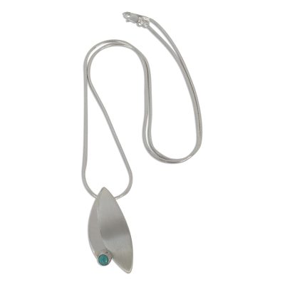 Turquoise pendant necklace, 'Taxco Flora' - Unique Silver and Turquoise Necklace from Mexico