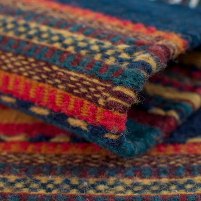 Teppich aus zapotekischer Wolle, 'Zwei Fenster'. - Einzigartiger geometrischer kleiner Wollteppich
