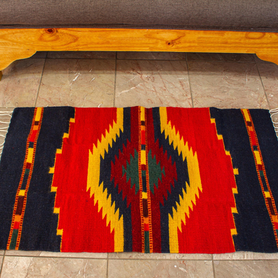Zapotec wool rug, 'Reflections' (2x3.5) - Handcrafted Zapotec Red and Blue Area Rug (2x3.5)