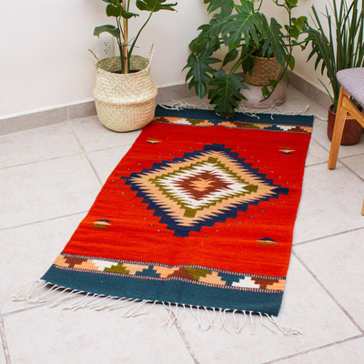 Zapotec wool rug, 'Bright Star' (2.5x5) - Zapotec wool rug (2.5x5)