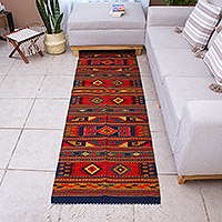 Zapotec wool rug, 'Glorious' (2.5x10) - Handmade Zapotec Area Rug with Geometric Motifs (2.5x10)