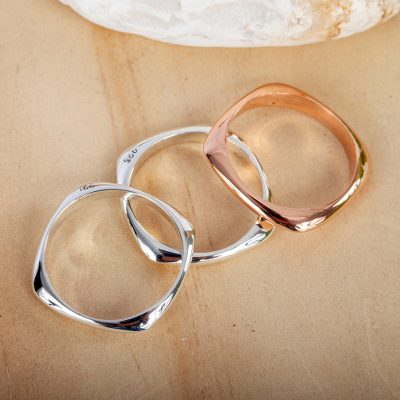 Sterling silver and copper band rings, 'Taxco Destiny' (set of 3) - Handcrafted Copper Sterling Silver Stacking Rings (Set of 3)