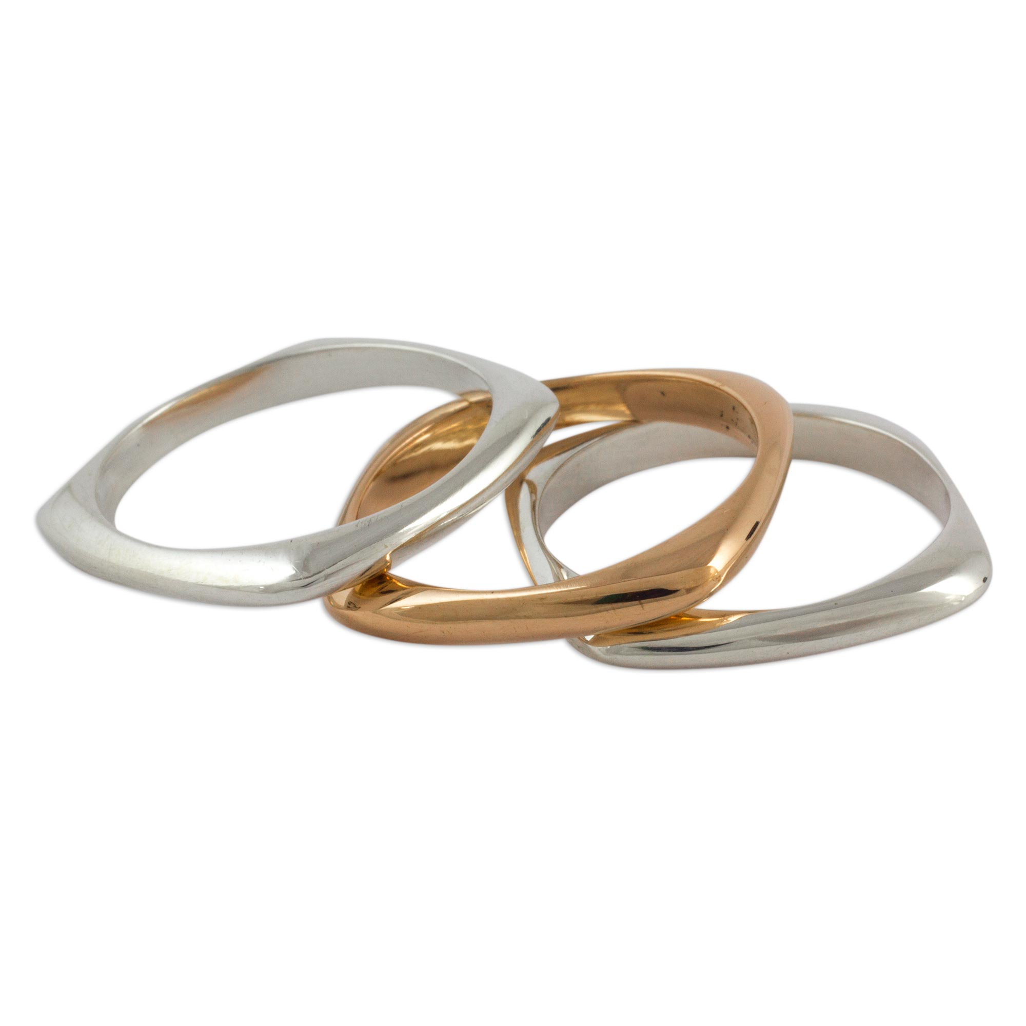 Handcrafted Copper Sterling Silver Stacking Rings (Set of 3) - Taxco ...
