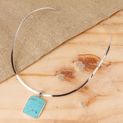Turquoise choker, 'Caribbean Mosaic' - Handmade Taxco Silver Natural Turquoise Necklace
