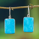 Turquoise Sterling Dangle Earrings, 'Caribbean Mosaic'