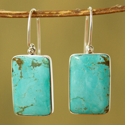 Turquoise Sterling Dangle Earrings - Caribbean Mosaic | NOVICA
