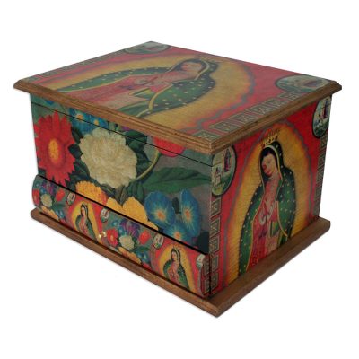 Decoupage jewelry box, 'Loving Virgin of Guadalupe' - Fair Trade Religious Decoupage Wood Jewelry Box