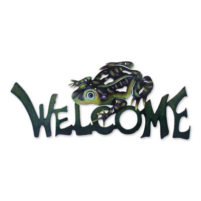 Steel welcome sign, 'Frog Prince' - Steel Welcome Sign Outdoor Living