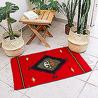 Zapotec wool rug, 'Fire Walk' (2x3.5) - Zapotec Artisan Crafted Small Red Wool Rug (2x3.5)
