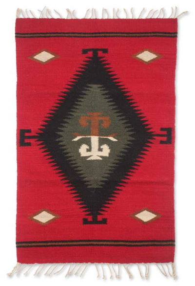 Zapotec Artisan Crafted Small Red Wool Rug (2x3.5)