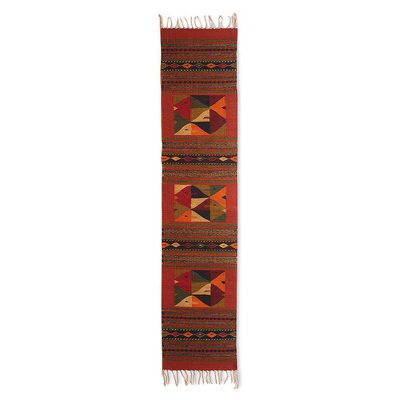 Zapotec wool rug, 'Fish Fiesta' (1.5x6.5) - Handmade Wool Sea Life Area Rug (1.5x6.5)