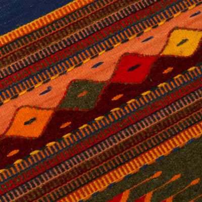 Zapoteken-Wollteppich, (4x6,5) - Handgefertigter geometrischer Wollteppich (4x6,5)